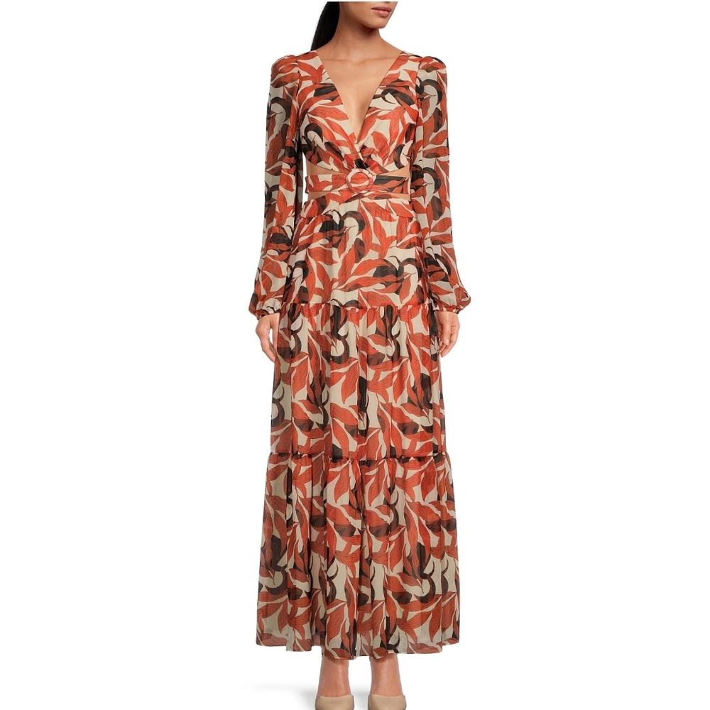 Gianni Bini Orange and Black Abstract Maxi Dress